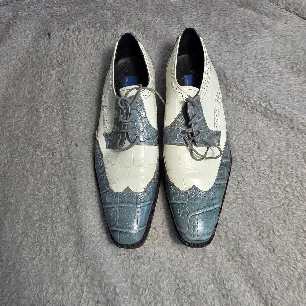 Giorgio Brutini ALL Leather Shoes Wingtip Oxford Blue‎ White Croc Embossed  12 M